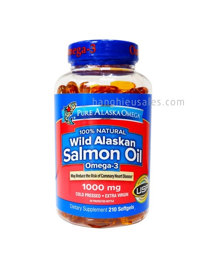 [DẦU CÁ OMEGA 3 WILD ALASKAN SALMON OIL] Viên dầu cá Pure Alaska Omega-3 210 viên